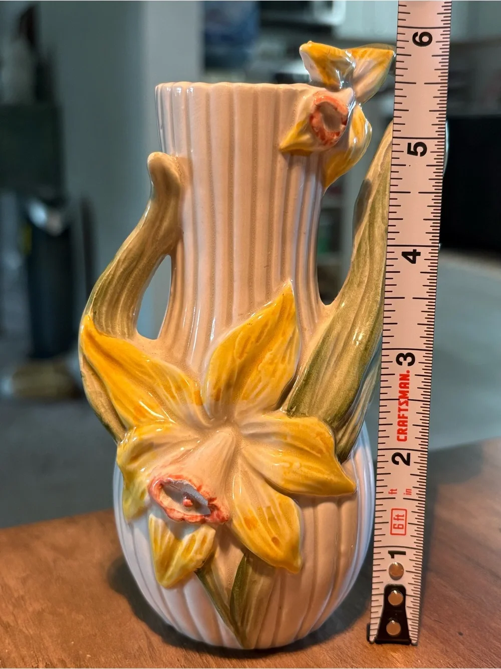 Vintage 1970s Fitz & Floyd Japan Daffodil Flower Vase Ceramic Applied Floral FF